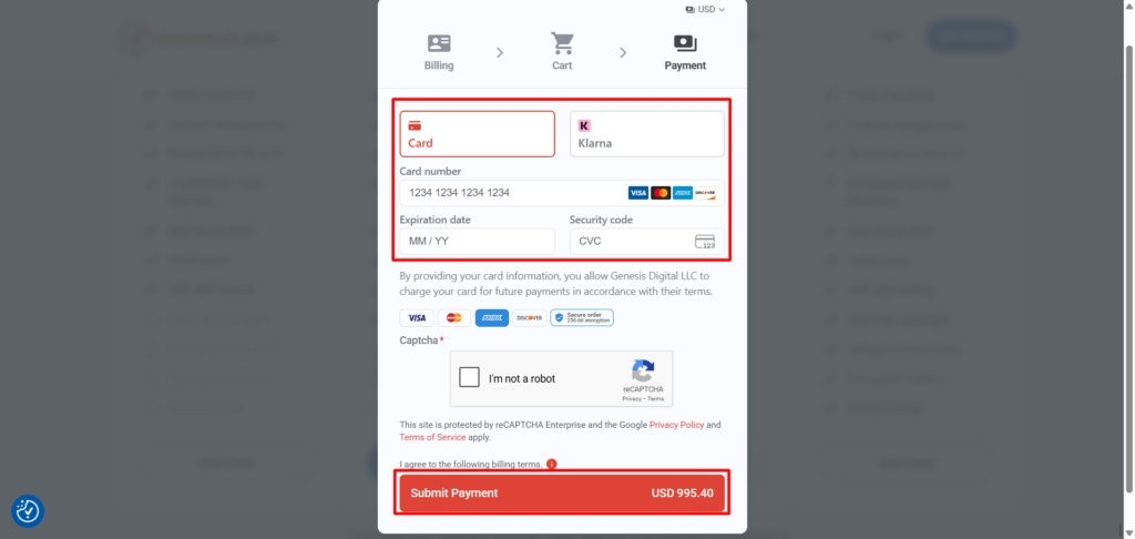 Add Payment details
