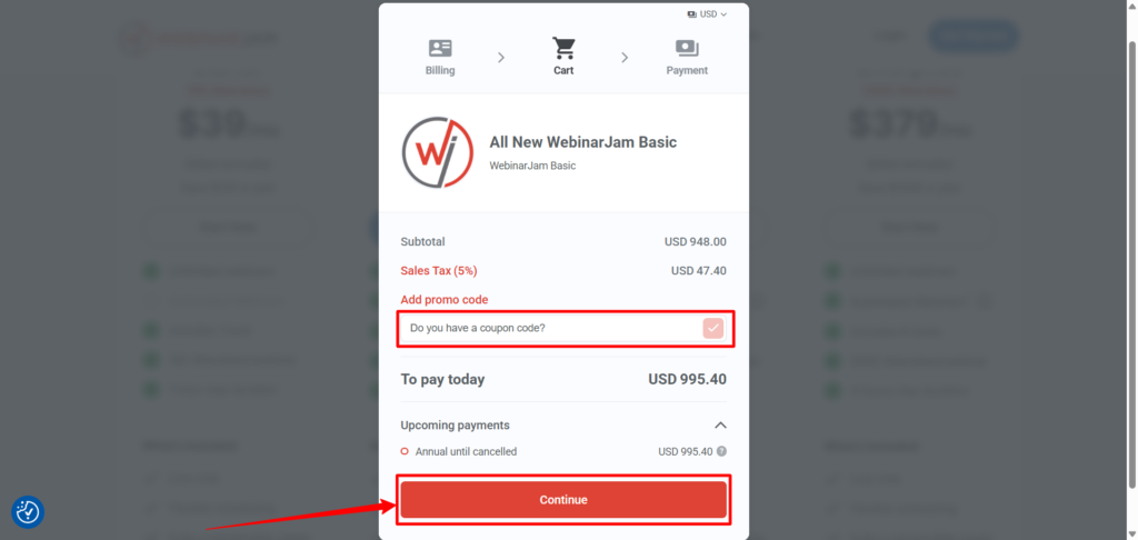 Add WebinarJam Coupon