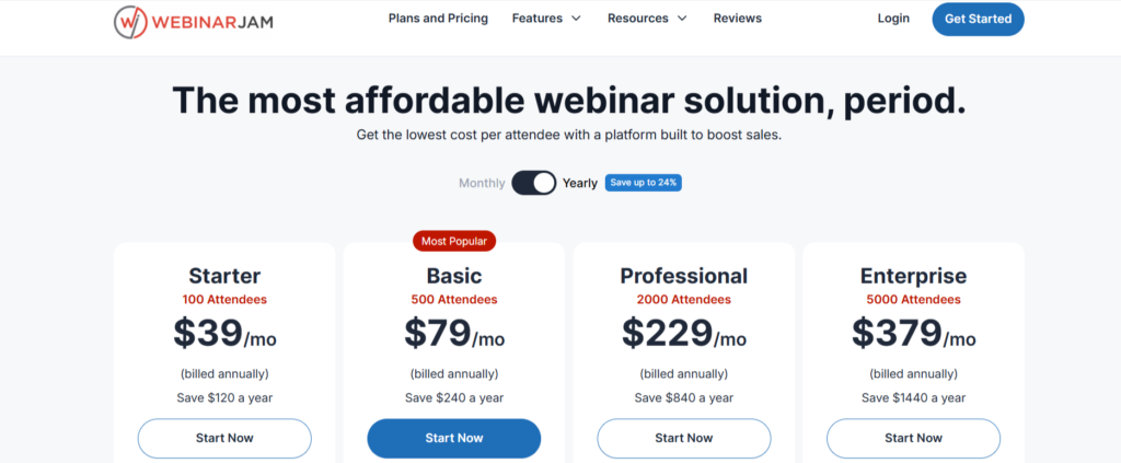 WebinarJam official pricing options with discount offers