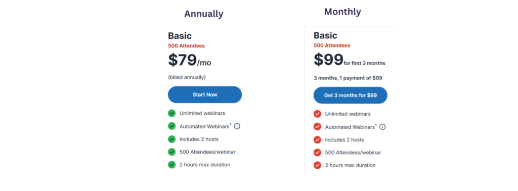 WebinarJam Basic plans and pricing