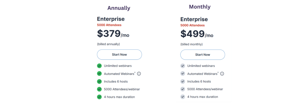 WebinarJam Enterprise plans and pricing